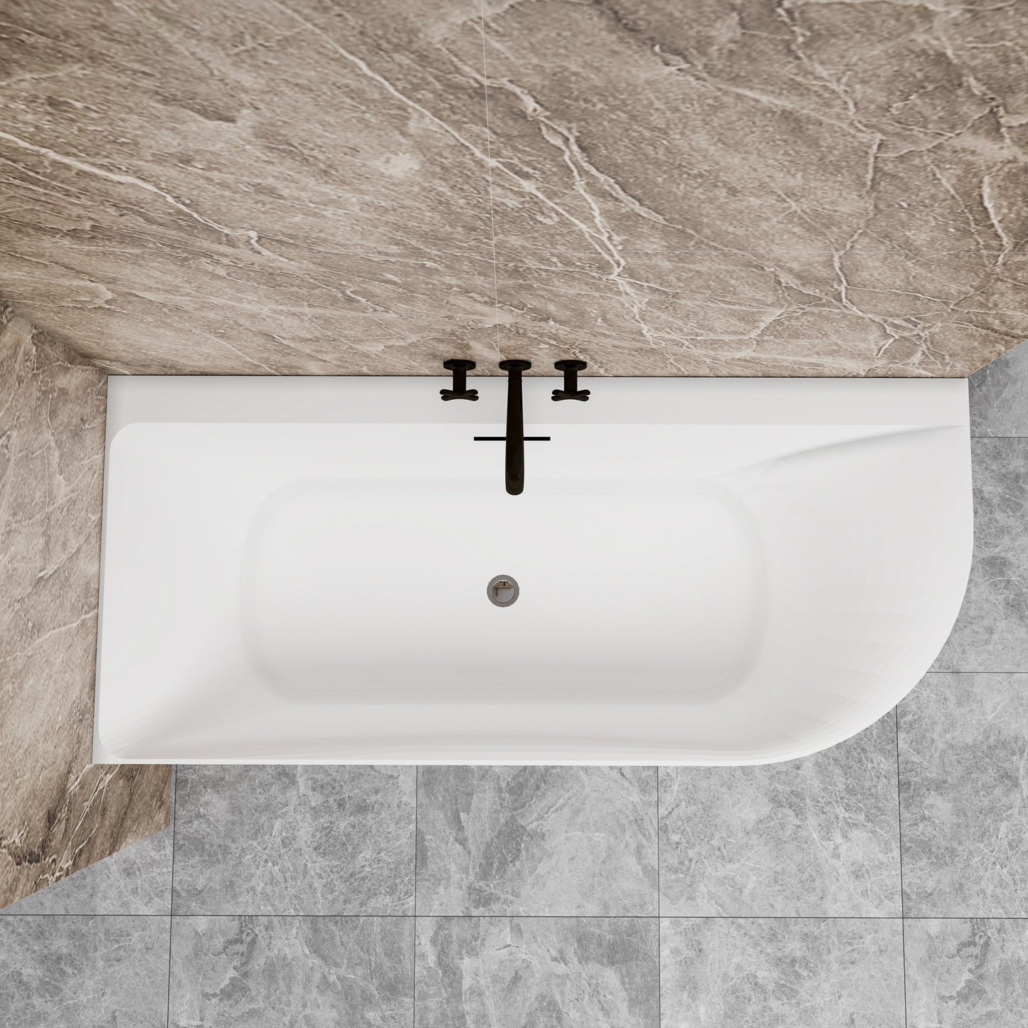 Vasca a Isola Angolare Asimmetrica SINISTRA/DESTRO 165x75x60 cm /180×80x60 cm Bianco Vasca da Bagno Semi-Freestanding in Acrilico