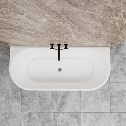 Vasca da bagno semi-freestanding ovale in acrilico bianco, dimensione 150x75x58 cm /170x80x60 cm , posizionabile a isola o a parete.