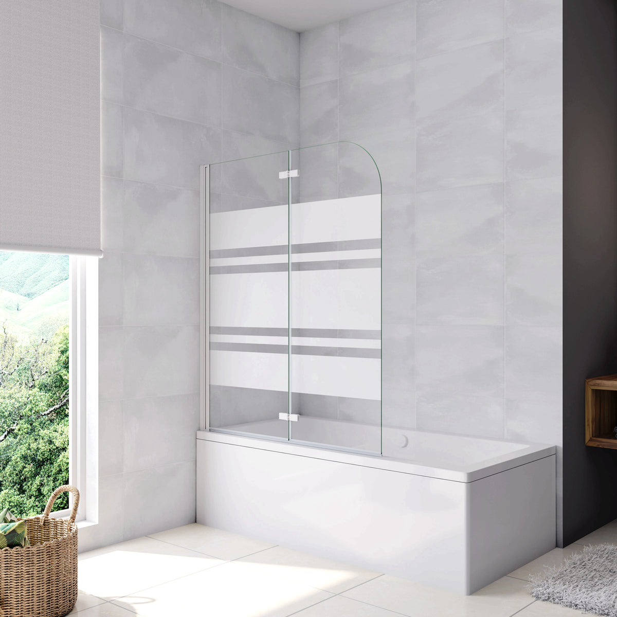 Aica 140 cm Sopravasca da Bagno Due Ante Mobili verso Sinistro/Destro Vetro 6mm Temperato Anticalcare Fascie Centrali in Serigrafato Bianco Opaco 110x140 Verso Sinistro