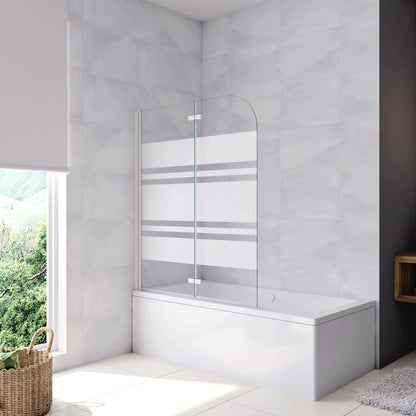 Aica 140 cm Sopravasca da Bagno Due Ante Mobili verso Sinistro/Destro Vetro 6mm Temperato Anticalcare Fascie Centrali in Serigrafato Bianco Opaco 110x140 Verso Sinistro