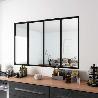 Vetrata Scorrevole Interna 183x108 cm in Vetro Temperato 4 Lastre Corniciate Profilo Nero Opaco Divisorio da Casa