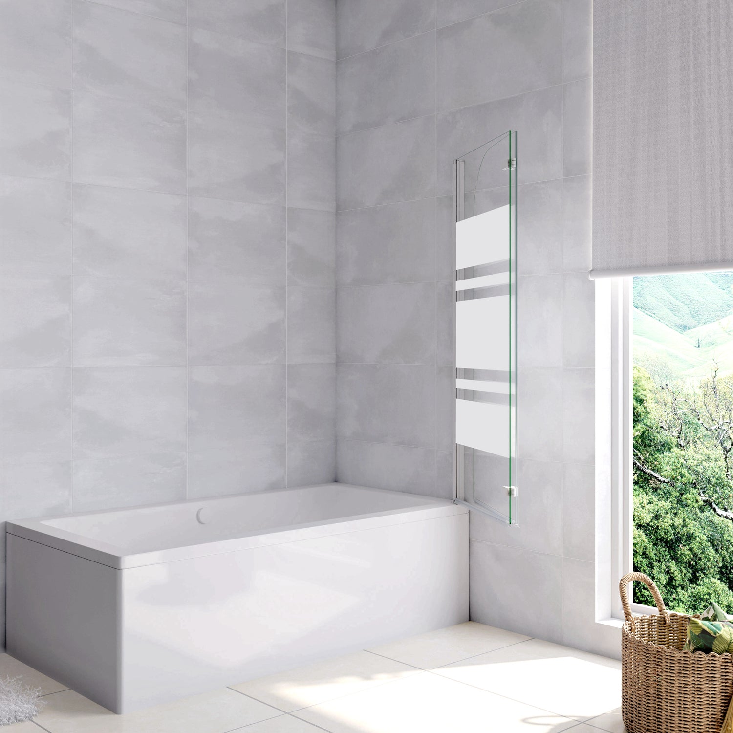 Aica 140 cm Sopravasca da Bagno Due Ante Mobili verso Sinistro/Destro Vetro 6mm Temperato Anticalcare Fascie Centrali in Serigrafato Bianco Opaco