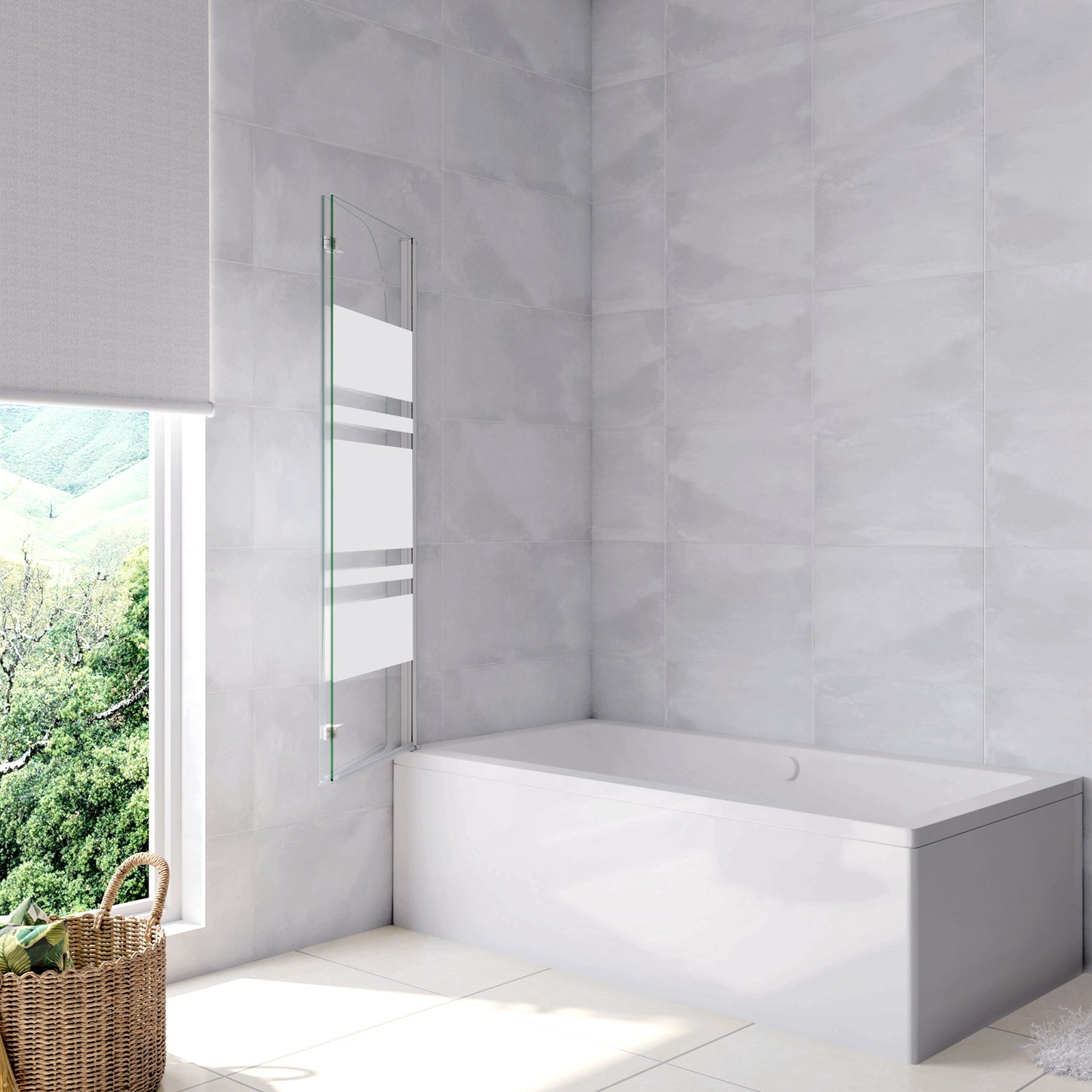 Aica 140 cm Sopravasca da Bagno Due Ante Mobili verso Sinistro/Destro Vetro 6mm Temperato Anticalcare Fascie Centrali in Serigrafato Bianco Opaco