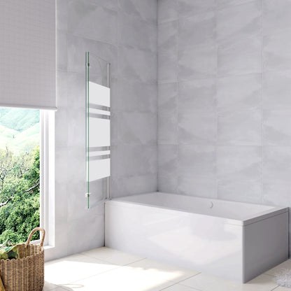 Aica 140 cm Sopravasca da Bagno Due Ante Mobili verso Sinistro/Destro Vetro 6mm Temperato Anticalcare Fascie Centrali in Serigrafato Bianco Opaco