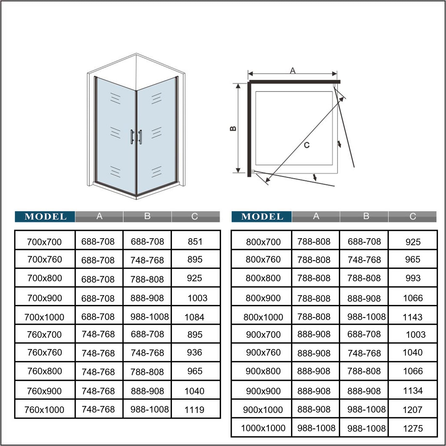 Aica 195 cm Box Doccia Angolare Due Porte a Battente Rotazione Di 180 Gradi Vetro Temperato 6 mm Anticalcare Trasparente varie dimensioni