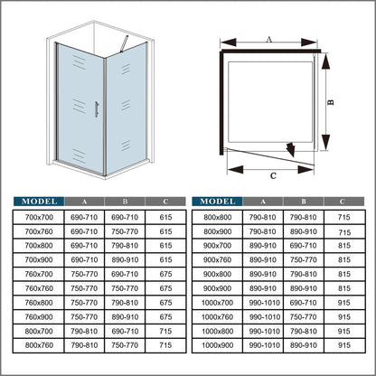 195cm Box Doccia Angolare Porta Battente Parete Fissa Vetro da 6mm Temperato Anticalcare Barra Stabilizzatrice 45cm Cromo Lucido