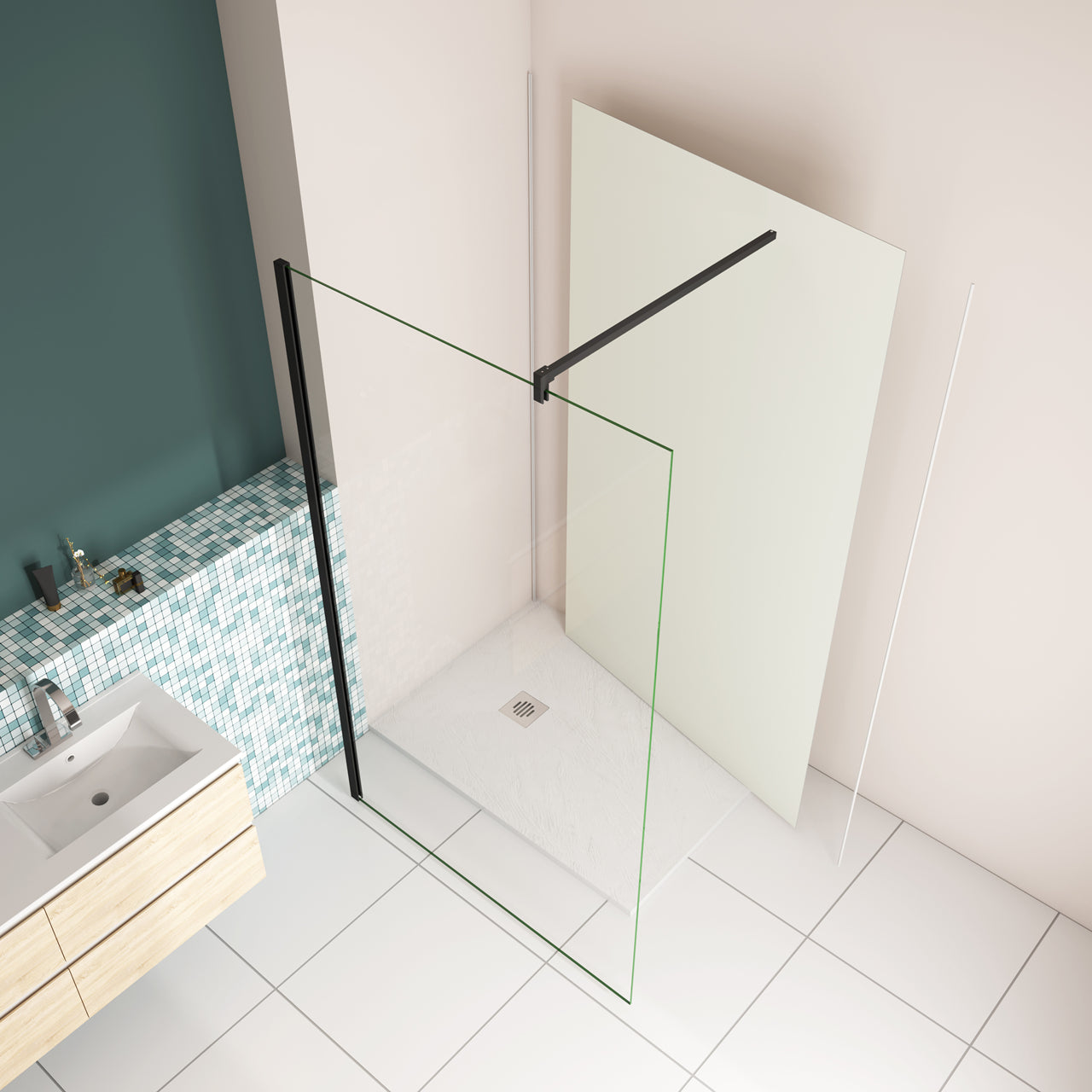 Pannello Doccia Realizzato in Alluminio Spessore 3mm con Profili Finitura Bianco Avorio per Rivestimento Parete Bagno