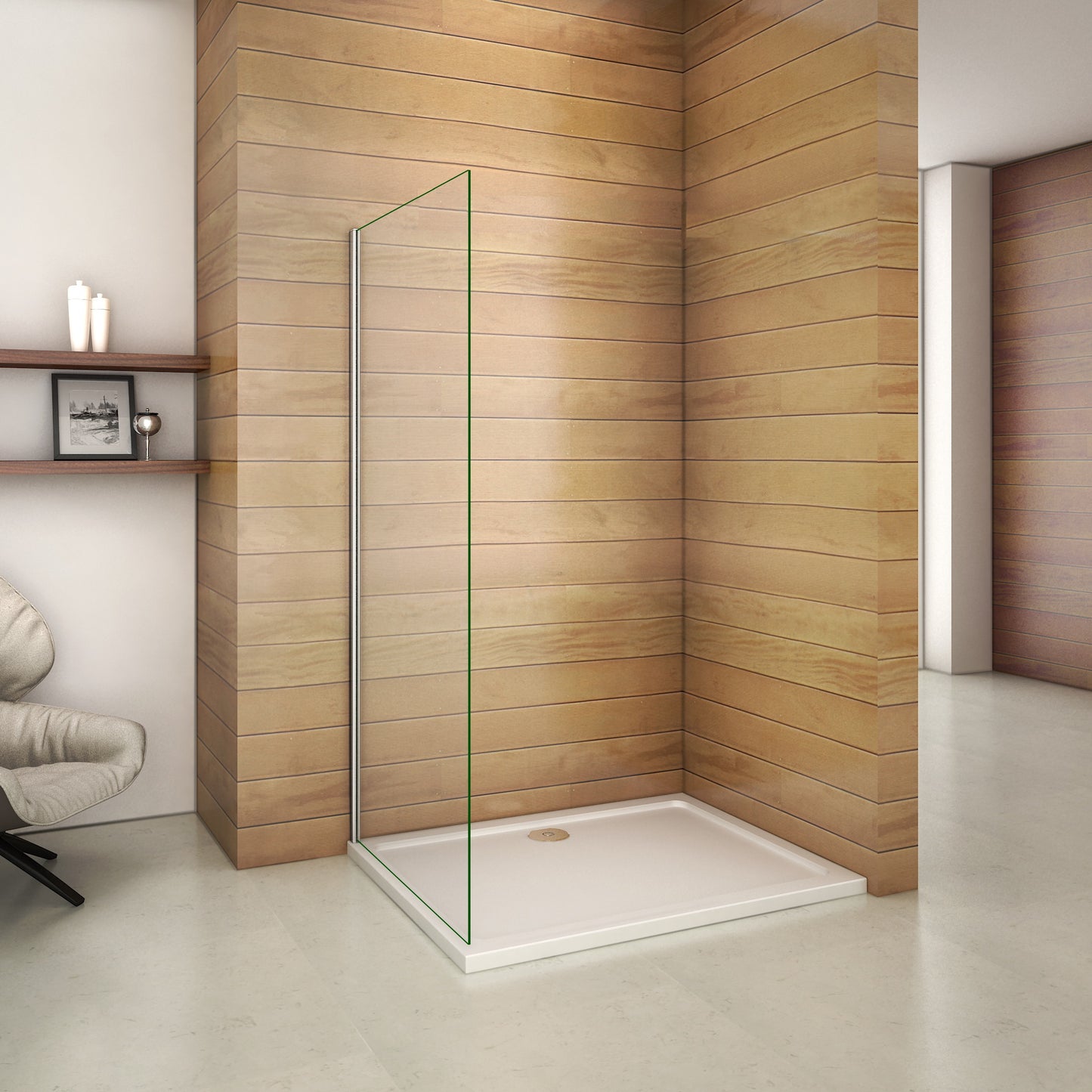Aica Box Doccia Parete Doccia Walk In Alta 195cm Vetro Temperato Trasparente Anticalcare 6mm Easyclean Con Barra Stabilizzatrice