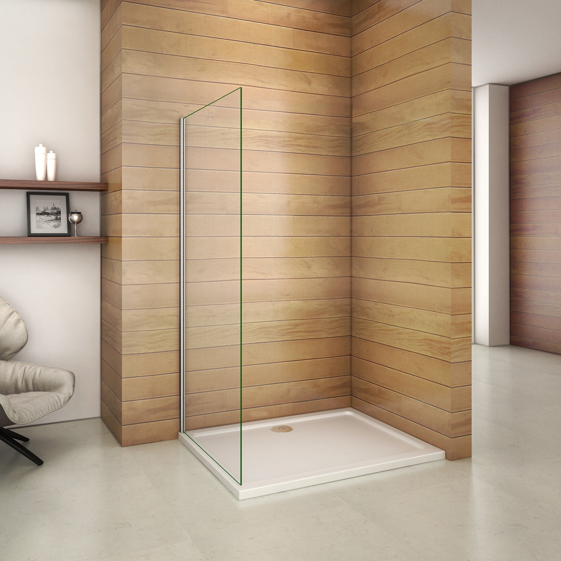 Aica Box Doccia Parete Doccia Walk In Alta 195cm Vetro Temperato Trasparente Anticalcare 6mm Easyclean Con Barra Stabilizzatrice