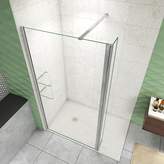 Walk In Parete Doccia 80-120cm Paretina Mobile 30/40cm Vetro Temperato 8mm Anticalcare 2 Ripiani Barra Stabilizzatrice da 90cm tagliabile