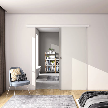 Porta Scorrevole in Vetro da 8mm Temperato Opaco con Pellicola Anti-frantumi con Binario in Alluminio Bianco Verniciato Altezza 225cm