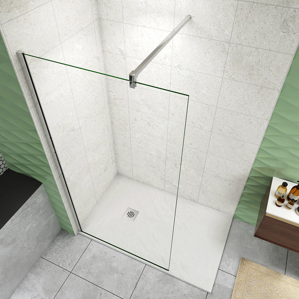 Box Doccia Walk In Parete Fissa in Vetro Temperato da 10 mm Trasparente Anticalcare Barra Stabilizzatrice Cromo Lucido