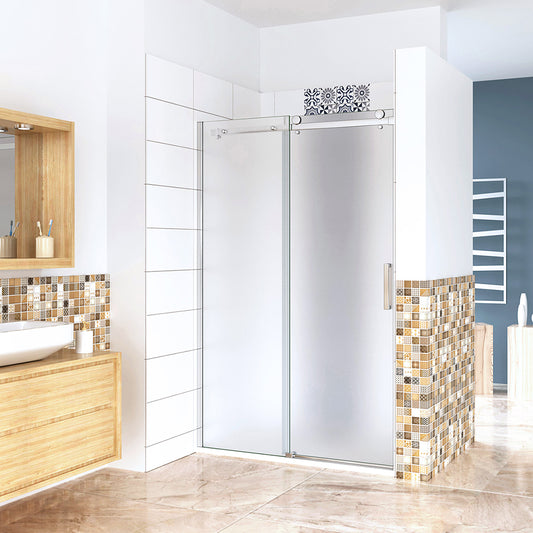 Box Doccia Per Nicchia Porta Scorrevole Ingresso Destro Vetro 8 mm Temperato Satinato Opaco Anticalcare 195cm