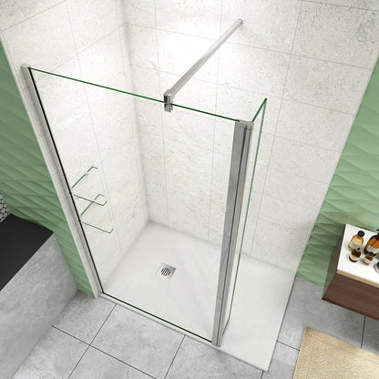 Walk In Parete Doccia 80-120cm Paretina Mobile 30/40cm Vetro Temperato 8mm Anticalcare 2 Ripiani Mensole Barra Stabilizzatrice 90cm tagliabile