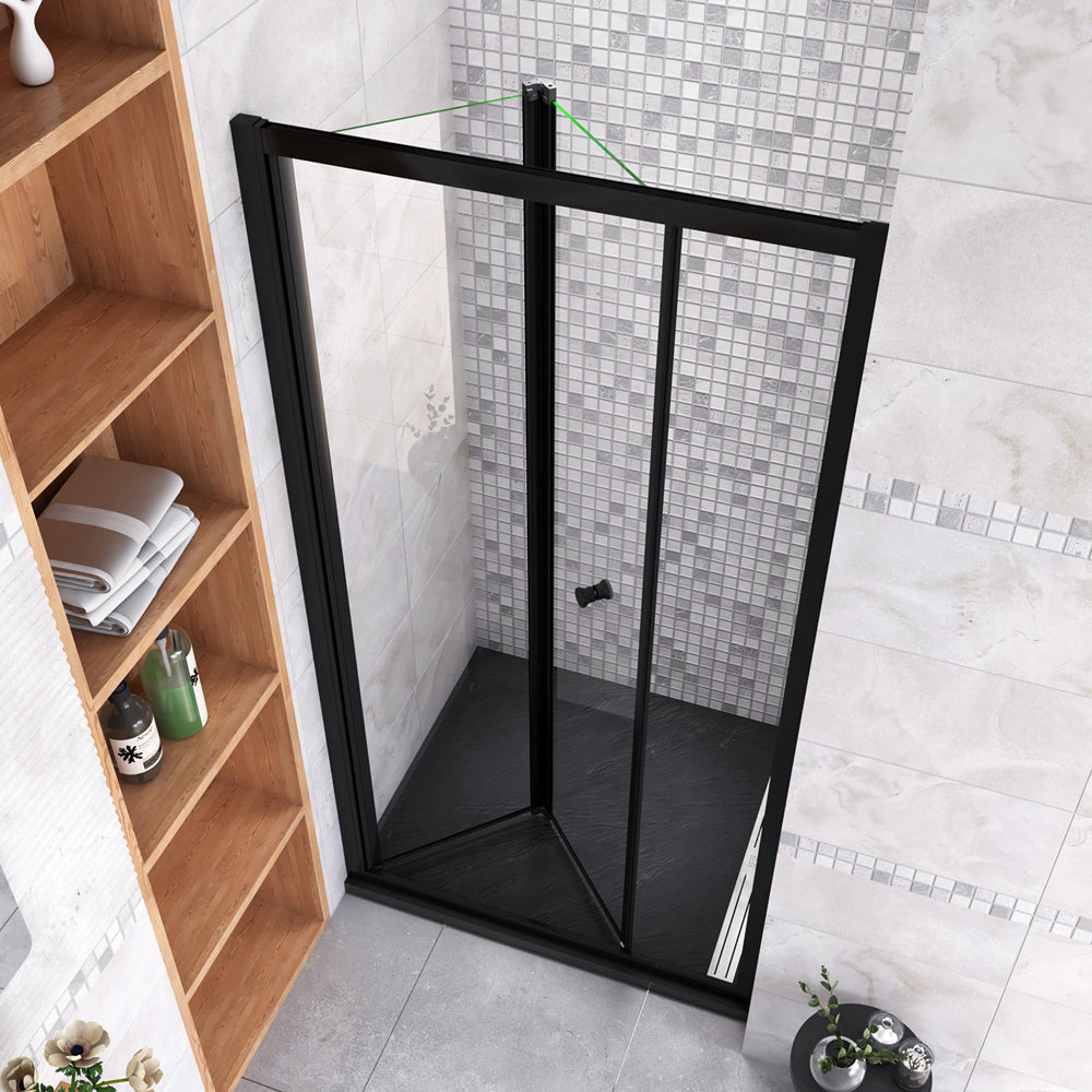 185cm Box Doccia per Nicchia Porta a Soffietto Vetro Temperato 5mm Trasparente Profilo Nero Opaco