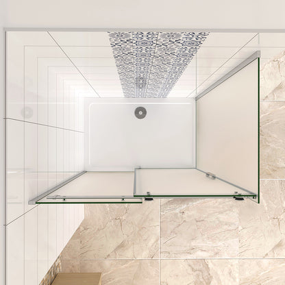 195cm Box Doccia Angolare Porta Scorrevole Ingresso Destro con Parete Fissa 80cm in Vetro da 8mm Temperato Satinato Cromo Lucido