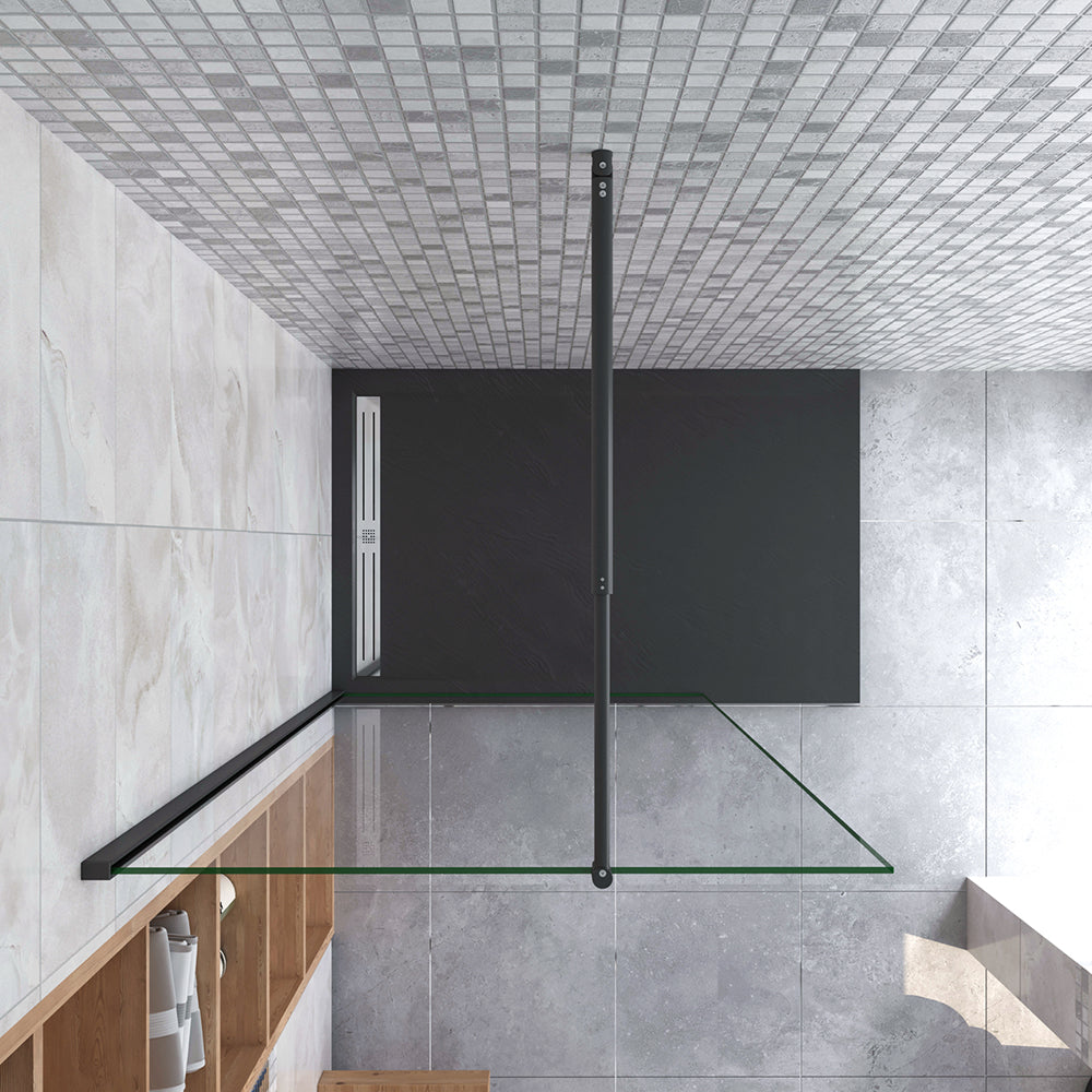 Box Doccia Walk In Parete Fissa in Vetro Temperato da 10mm Trasparente Anticalcare Barra Stabilizzatrice Nero Opaco