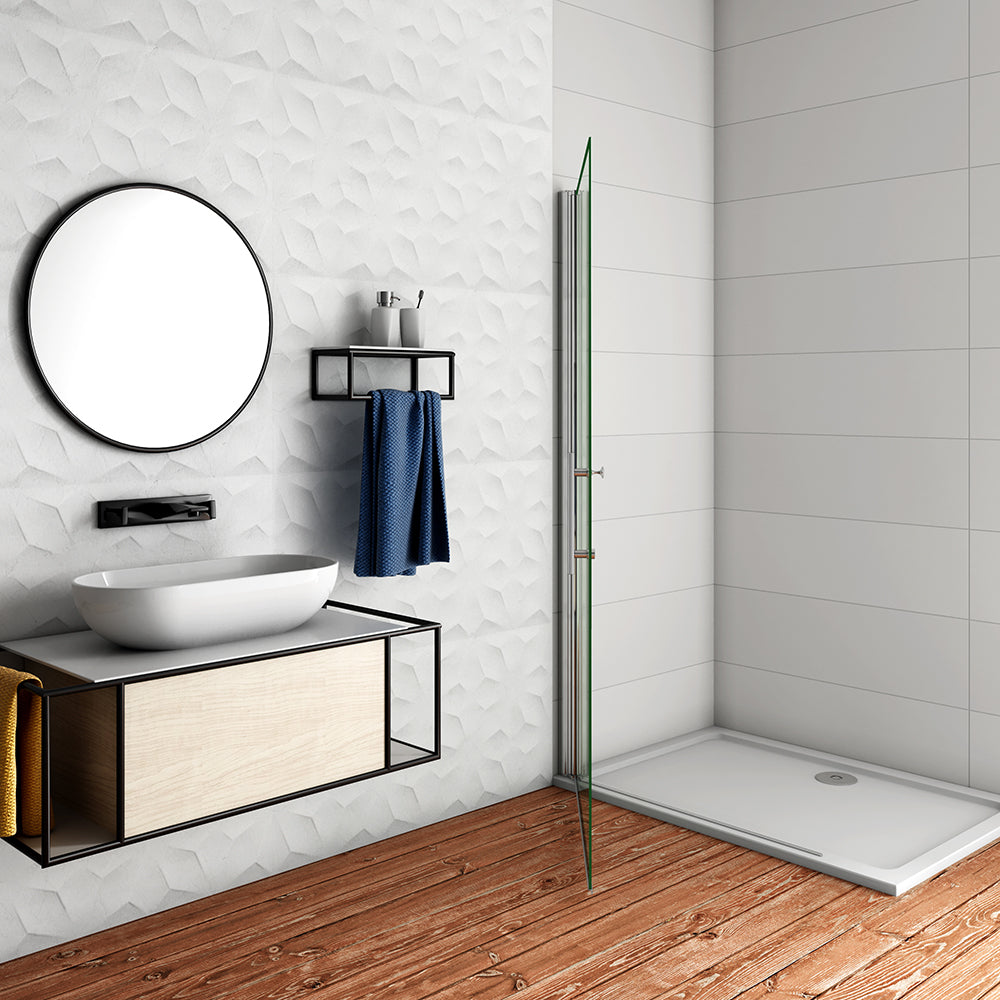 WALK IN Parete Doccia Movibile Pivotante 187/197cm in Vetro 6mm Trasparente Temperato Anticalcare Telaio Cromato Lucido