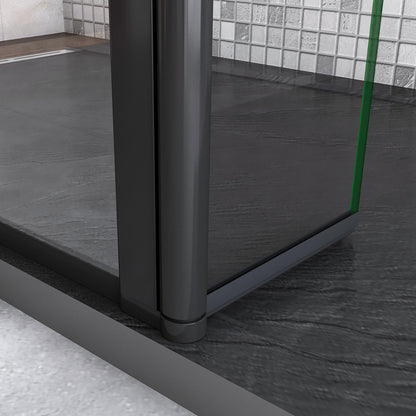 Doccia Walk in Due Pareti Vetro 8mm Temperato Anticalcare Serigrafato con Riquadri Barra Stabilizzatrice Nero Opaco
