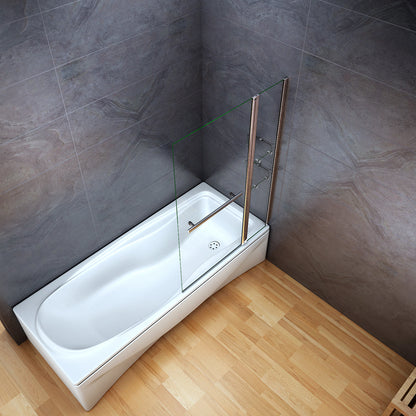 Aica Sopravasca Parete Doccia Per Vasca Girevole 180° Vetro Temperato 6mm Trasparente Inclusi Due Ripiani Maniglia Portasciugamani 100x140cm