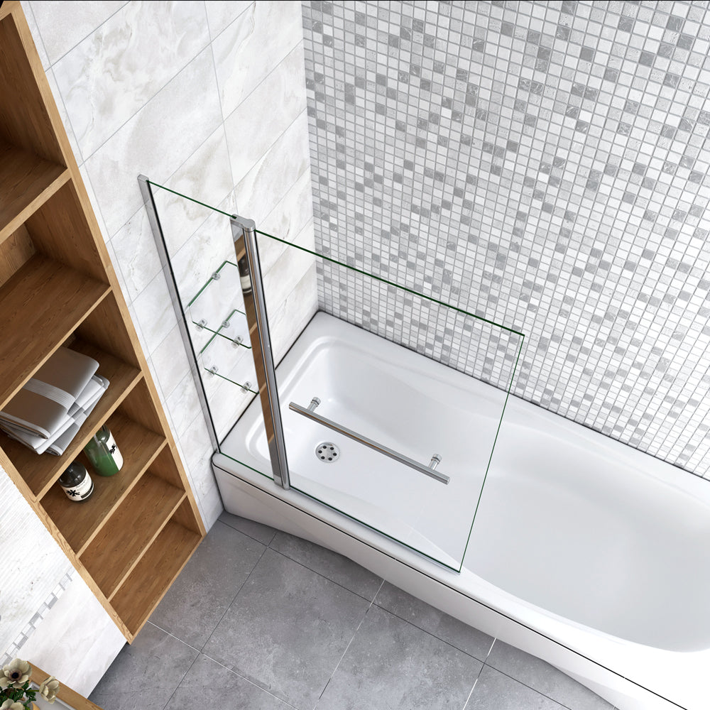 Aica 100x140 cm Sopravasca Parete Per Vasca Girevole 240° Vetro Temperato 6 mm Trasparente Inclusi Due Ripiani Maniglia Portasciugamani