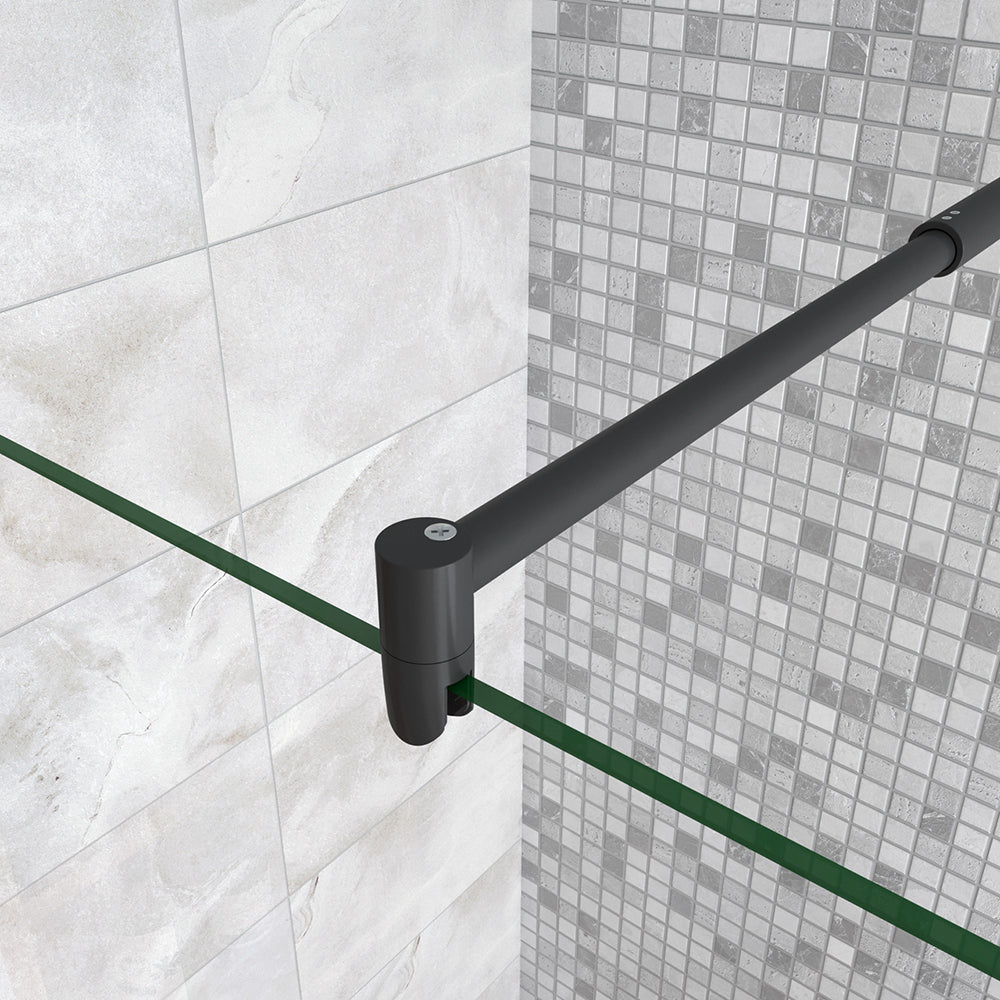Aica Parete Fissa Doccia Walk In 40-120x200cm in Vetro 8 mm Temperato Trasparente Anticalcare Con Barra Stabilizzatrice Profilo Nero Opaco