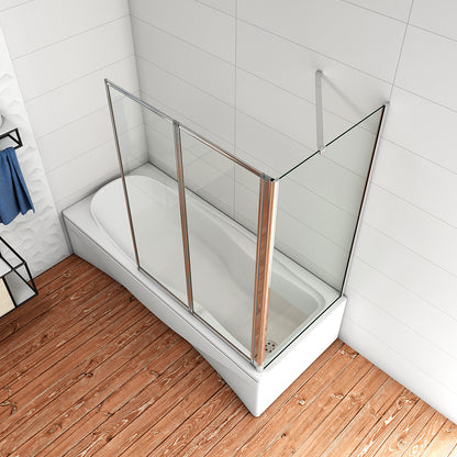 120cm Parete Doccia Sopravasca Angolare 2 Ante Pieghevoli Vetro con Parete Laterale 70-80cm Vetro Temperato Trasparente Telai Cromi Lucidi