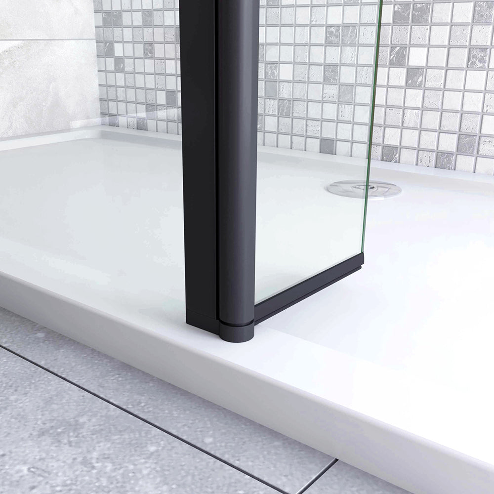 30-40x200cm Box Doccia Walk In Paretina Movibile Paraspruzzo Vetro Temperato da 8mm Trasparente Anticalcare Telaio Nero Opaco