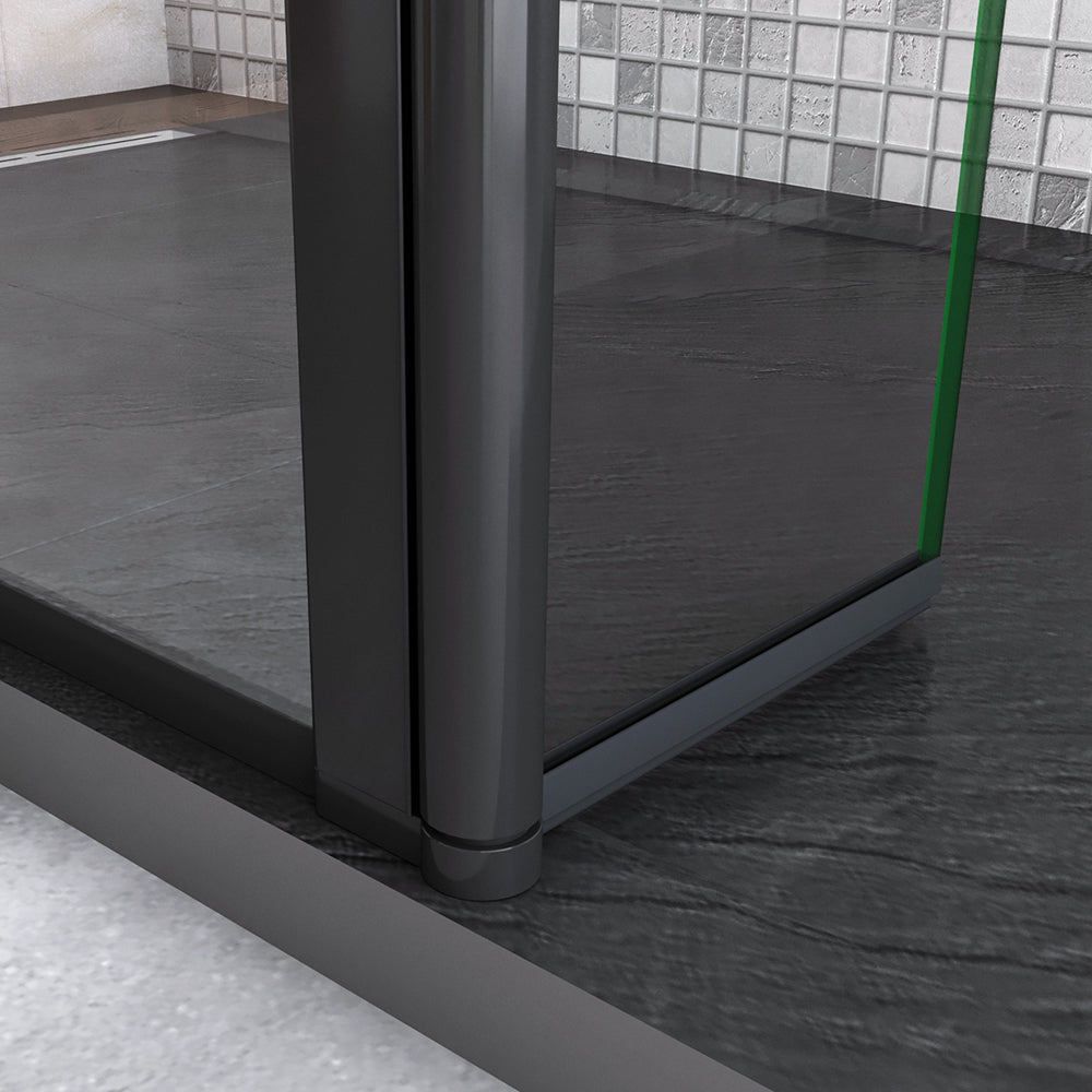 Doccia Walk in Due Pareti Vetro 8mm Temperato Anticalcare Serigrafato con Riquadri Barra Stabilizzatrice Nero Opaco