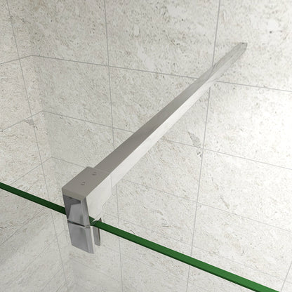 Box Doccia Walk In Parete Fissa in Vetro Temperato da 10mm Trasparente Anticalcare con Doppia Barra Stabilizzatrice da 90 cm tagliabile