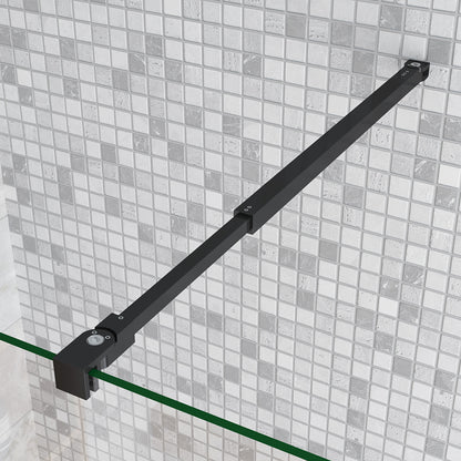 Box Doccia Walk In Parete Fissa in Vetro Temperato da 10mm Trasparente Anticalcare Barra Stabilizzatrice Nero Opaco