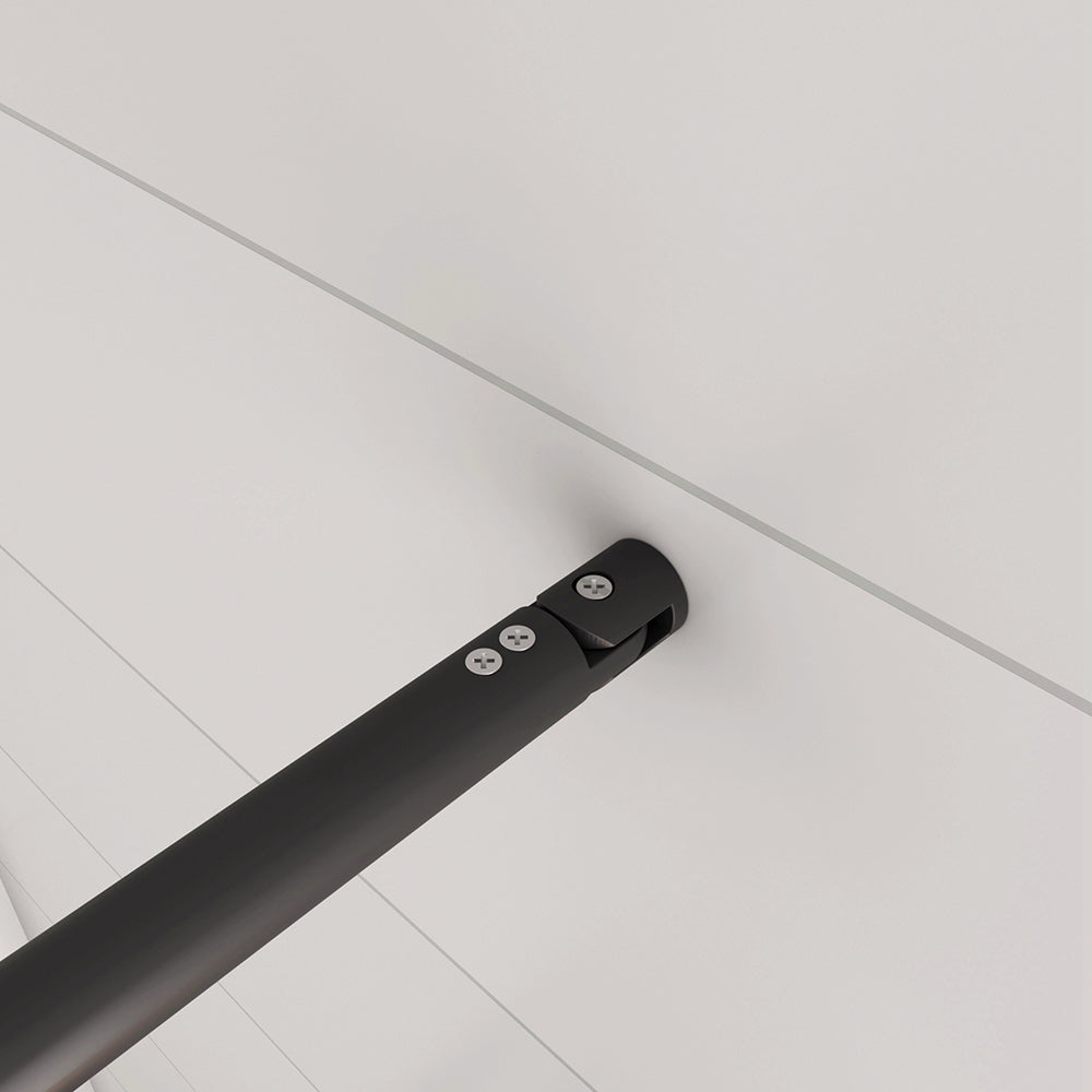 Aica 200 cm Doccia Walk In Parete Fissa in Vetro Temperato 8 mm Anticalcare Serigrafato Nero con Riquadri Barra Stabilizzatrice Telaio Nero Opaco