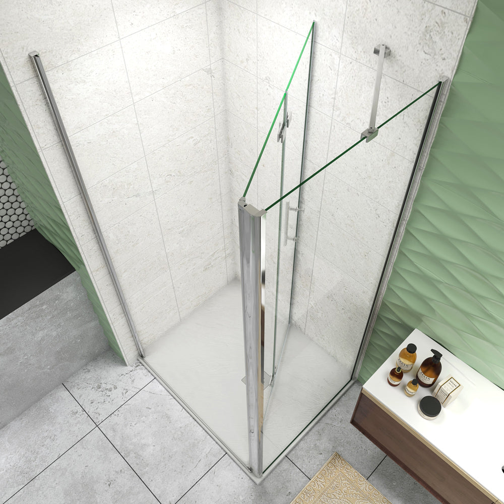185cm Box Doccia Angolare Porta Battente Pieghevole Parete Fissa Vetro da 6mm Temperato Anticalcare Barra Stabilizzatrice 45cm Cromo Lucido