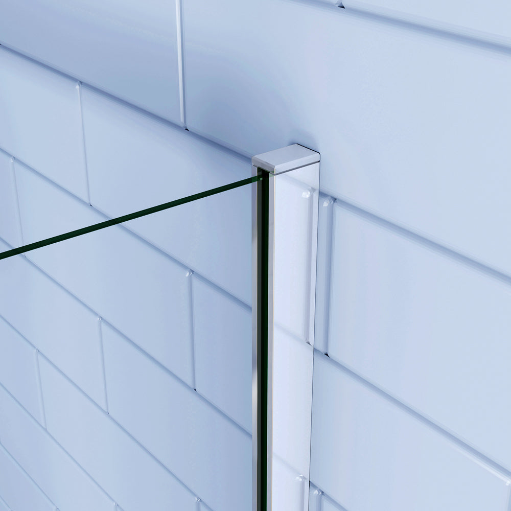 Aica 195 cm Box Doccia Angolare Porta Battente Vetro 6mm Temperato Anticalcare Trasparente con Parete Fissa con 2 Barre Stabilizzatrici Cromo Lucido