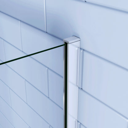 Aica 195 cm Box Doccia Angolare Porta Battente Vetro 6mm Temperato Anticalcare Trasparente con Parete Fissa con 2 Barre Stabilizzatrici Cromo Lucido