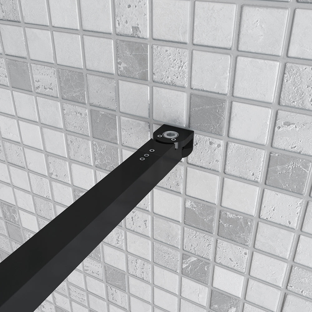 Box Doccia Walk In Parete Fissa in Vetro Temperato da 10mm Trasparente Anticalcare Barra Stabilizzatrice Nero Opaco