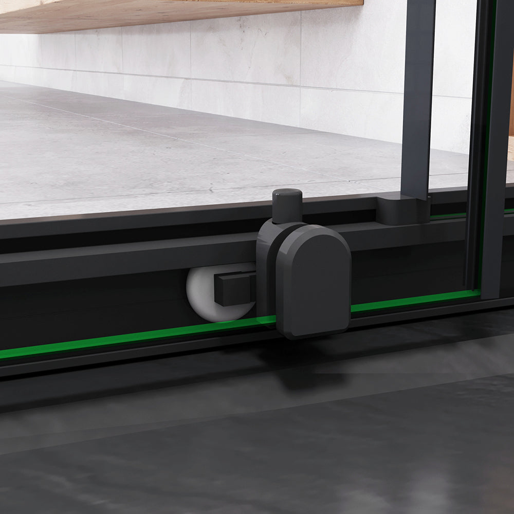 185cm Box Doccia a Tre Lati Porta Scorrevole con Doppia Parete Fissa Vetro Temperato 5 mm Trasparente Profilo Nero Opaco
