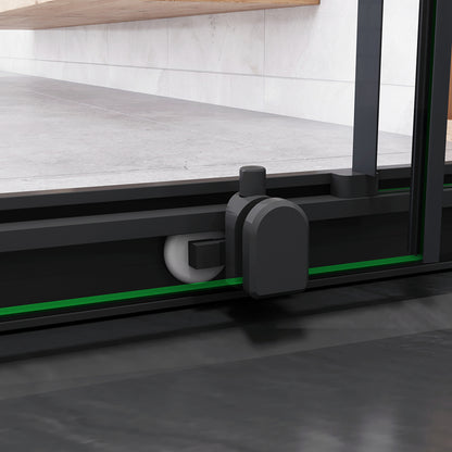 185cm Box Doccia a Tre Lati Porta Scorrevole con Doppia Parete Fissa Vetro Temperato 5 mm Trasparente Profilo Nero Opaco