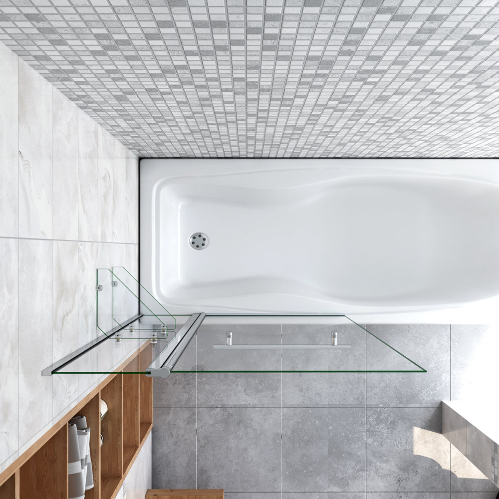 Aica 100x140 cm Sopravasca Parete Per Vasca Girevole 240° Vetro Temperato 6 mm Trasparente Inclusi Due Ripiani Maniglia Portasciugamani
