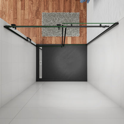 Aica 200 cm Box Doccia Per Nicchia Porta Scorrevole Ingresso Laterale In Vetro 8 mm Temperato Trasparente Anticalcare Telaio Nero Opaco