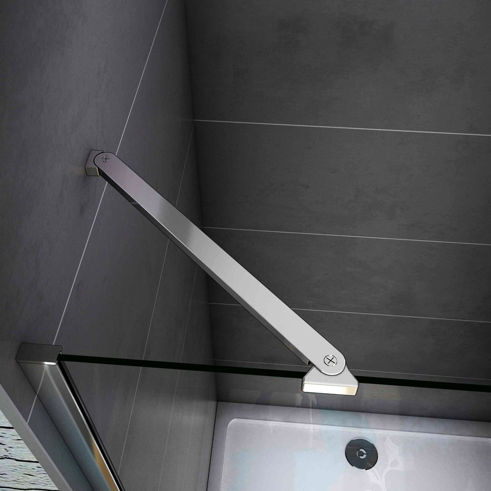 Aica 195 cm Porta Doccia Per Nicchia Apertura Battente Più Paretina Fissa Barra Stabilizzatrice In Vetro 6 mm Temperato Trasparente Anticalcare