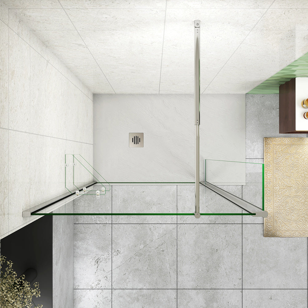 Box Doccia Walk In Parete Fissa 80-120cm Paretina Mobile 30/40 cm Vetro Temperato 8 mm Anticalcare 2 Ripiani Mensole Barra Stabilizzatrice 70-120cm