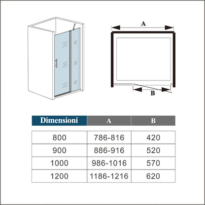 Aica 195 cm Porta Doccia Per Nicchia Apertura Battente Più Paretina Fissa Barra Stabilizzatrice In Vetro 6 mm Temperato Trasparente Anticalcare