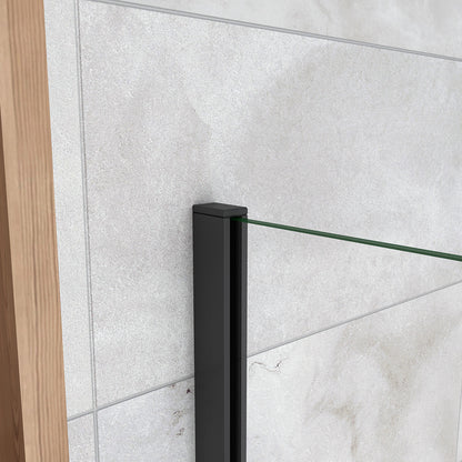 Aica Parete Fissa Doccia Walk In 40-120x200cm in Vetro 8 mm Temperato Trasparente Anticalcare Con Barra Stabilizzatrice Profilo Nero Opaco