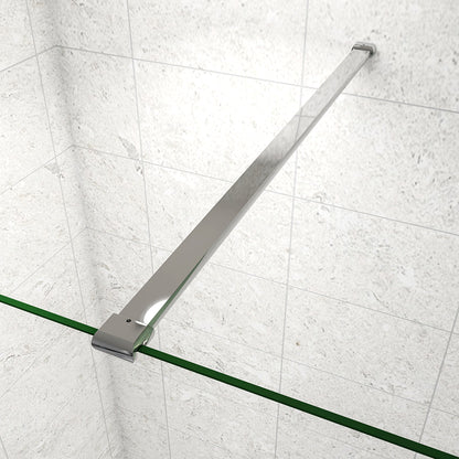 Box Doccia Walk In Parete Fissa Vetro Temperato da 8mm Anticalcare Due Ripiani Mensole Cromato Lucido Barra Stabilizzatrice da 90/140 cm Tagliabile
