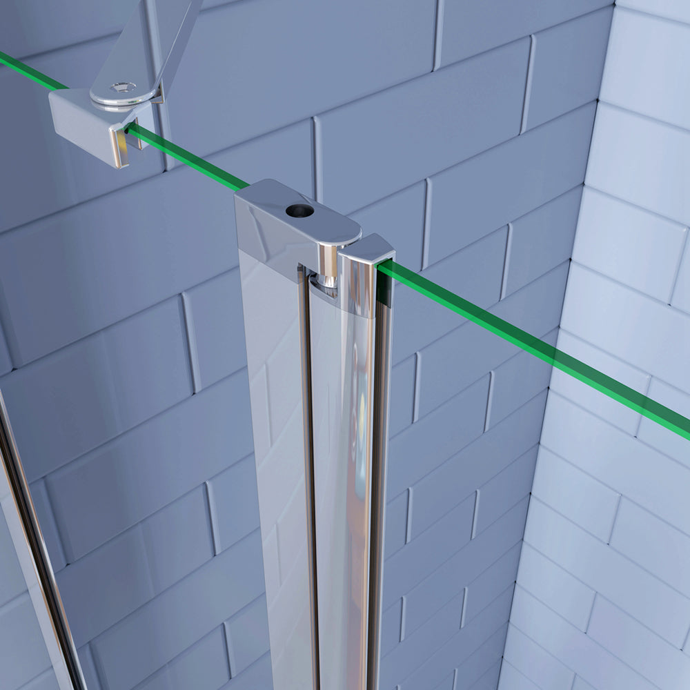 195cm Box Doccia Angolare Porta Battente con Parete Fissa in Vetro Temperato 6mm Anticalcare con 2 Barre Stabilizzatrici Telaio Cromo Lucido