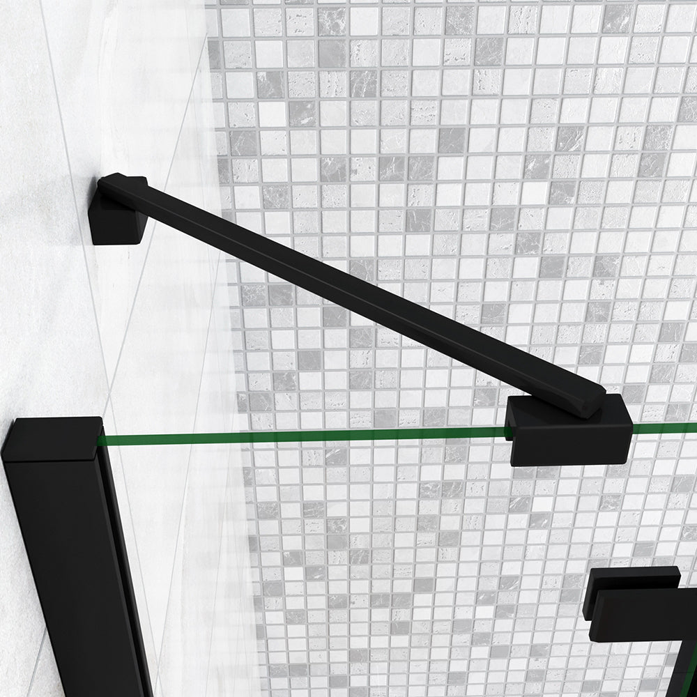 195cm Box Doccia Semicircolare Doppia Porta Battente Vetro 6mm Temperato Trasparente Easyclean, Barra Stabilizzatrice e Telai in Nero Opaco