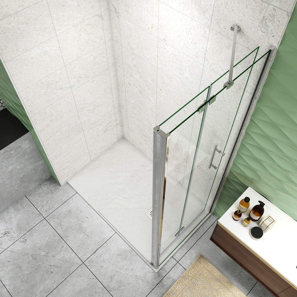195 cm Box Doccia Walk In Parete Fissa Porta Pieghevole Vetro da 6mm Temperato Anticalcare Barra Stabilizzatrice 45cm Cromo Lucido