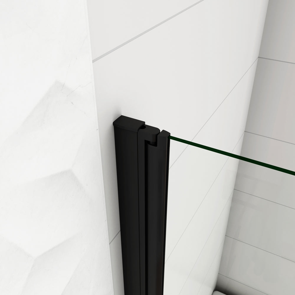 80x140cm Parete Vasca Doccia Sopravasca Singolo Pannello Stondato/Curvo Girevole in Vetro Temperato 5 mm Trasparente Telaio Nero Opaco