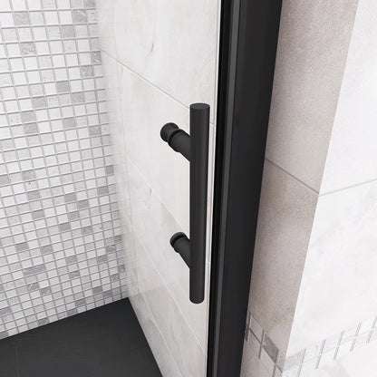 185cm Box Doccia Per Nicchia Porta Scorrevole Ingresso Laterale in Vetro 5mm Temperato Trasparente Profilo Nero Opaco